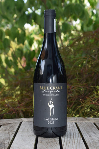 Blue Crane-Full Flight-Rotwein-Südafrika-Frontansicht-valleygrapes